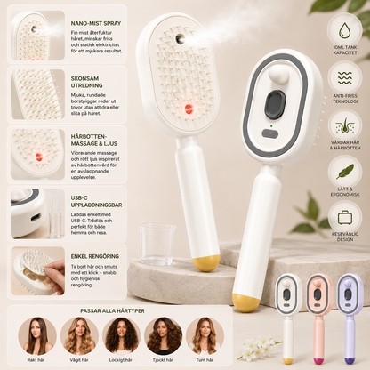 SprayBrush™ | Elektrisk Sprayborste med Nano-Mist, Hårbottenmassage och Anti-Friss Teknologi för Mjukare, Glansigare Hår