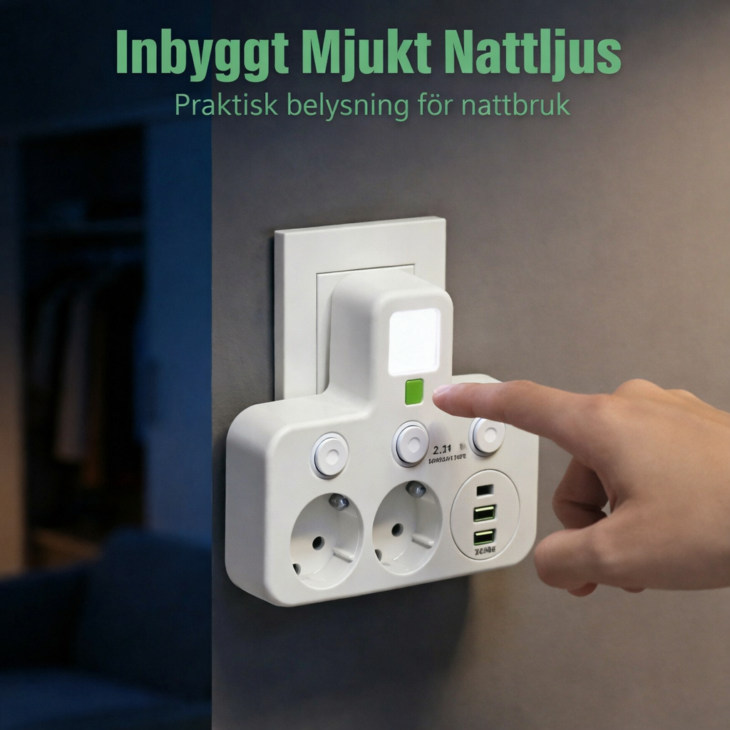 StrömPort™ | Smart multikontakt med USB-laddningshub