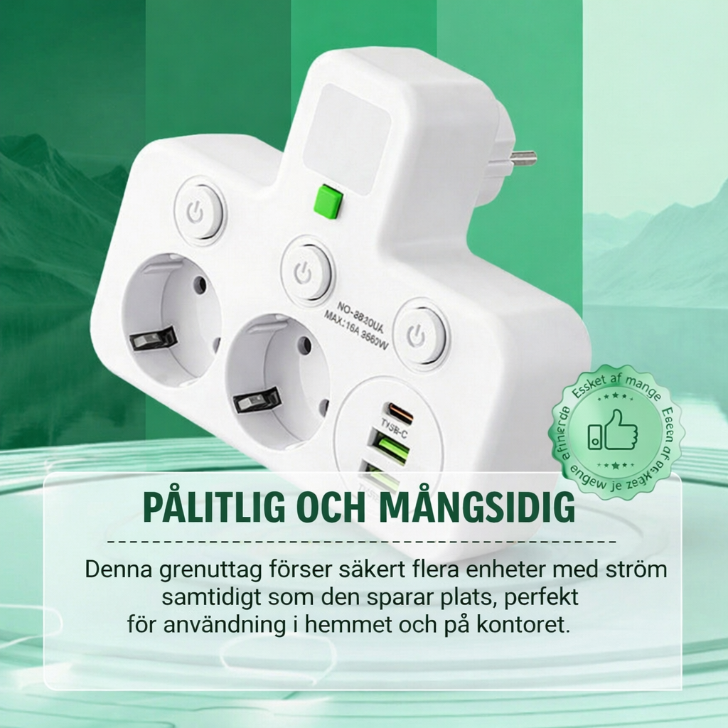 StrömPort™ | Smart multikontakt med USB-laddningshub