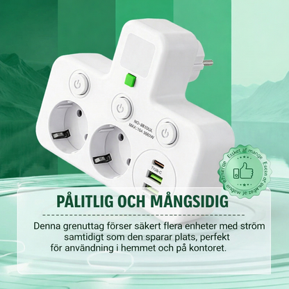 StrömPort™ | Smart multikontakt med USB-laddningshub