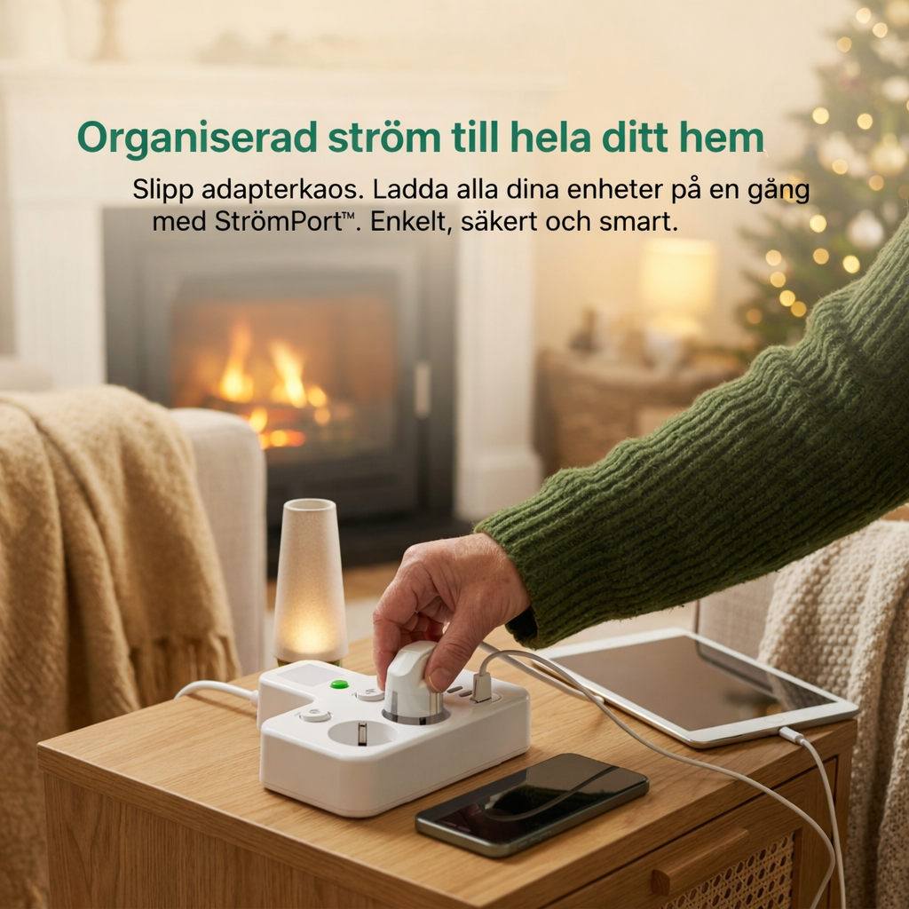 StrömPort™ | Smart multikontakt med USB-laddningshub