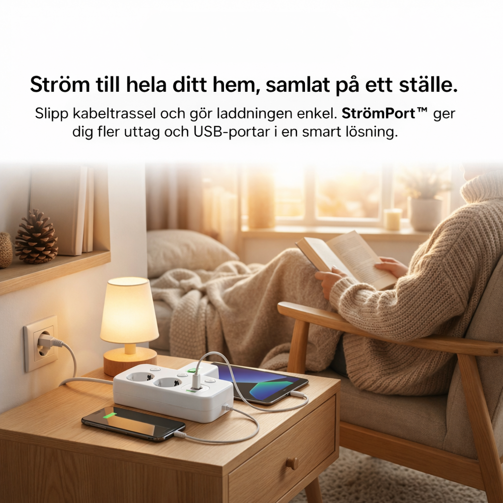 StrömPort™ | Smart multikontakt med USB-laddningshub