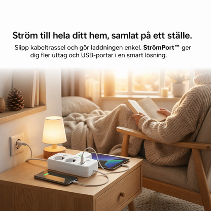 StrömPort™ | Smart multikontakt med USB-laddningshub