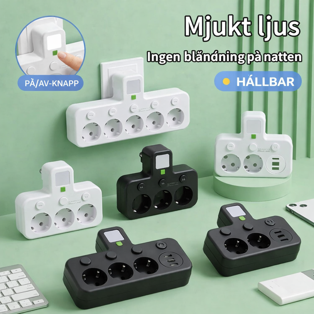 StrömPort™ | Smart multikontakt med USB-laddningshub
