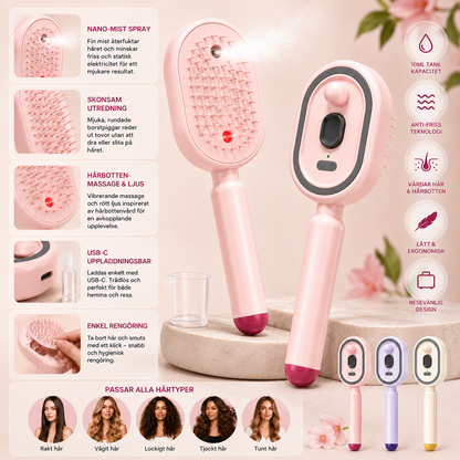 SprayBrush™ | Elektrisk Sprayborste med Nano-Mist, Hårbottenmassage och Anti-Friss Teknologi för Mjukare, Glansigare Hår