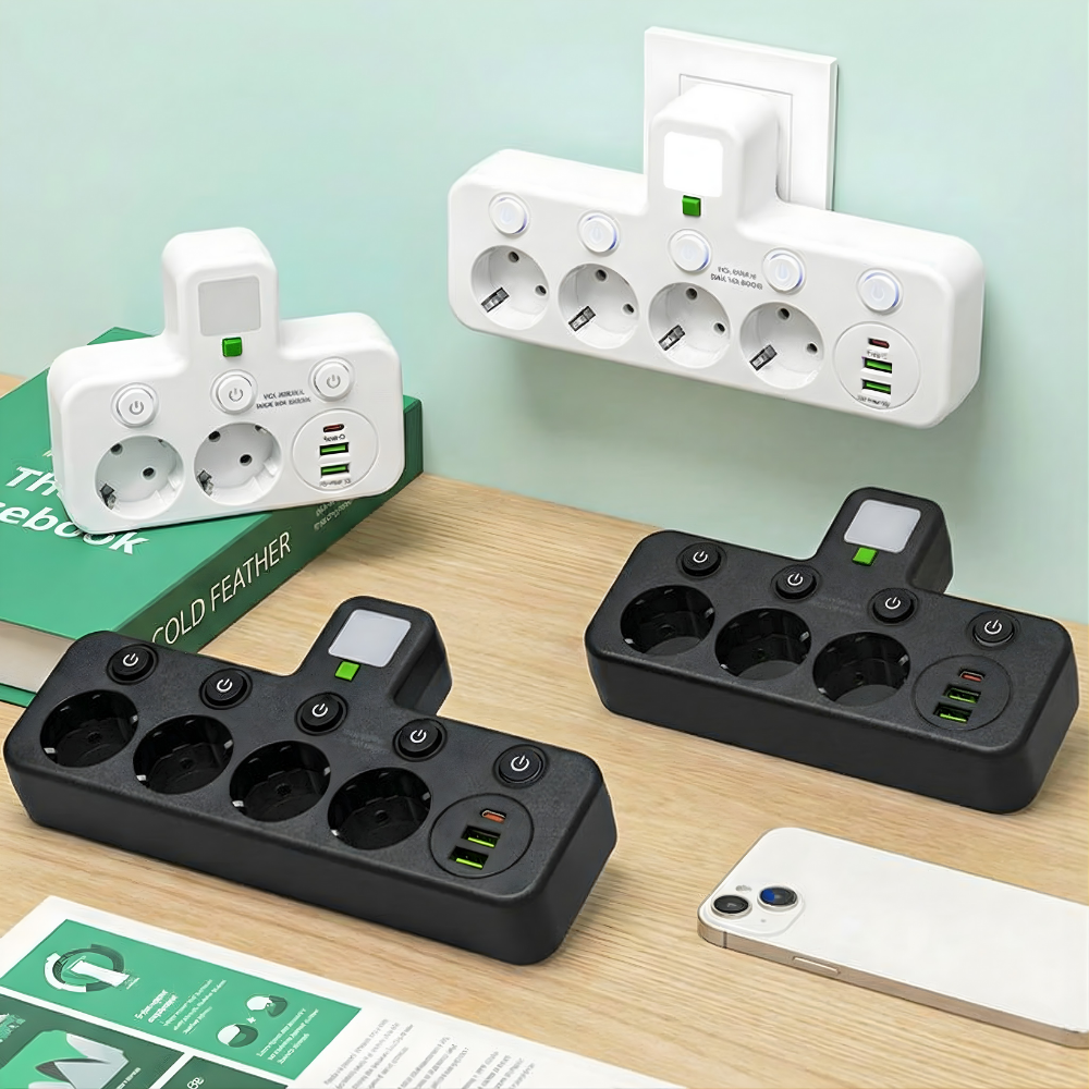 StrömPort™ | Smart multikontakt med USB-laddningshub
