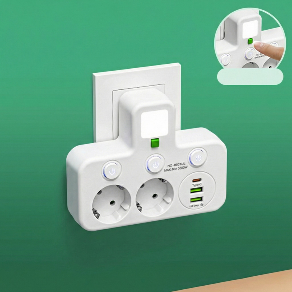 StrömPort™ | Smart multikontakt med USB-laddningshub