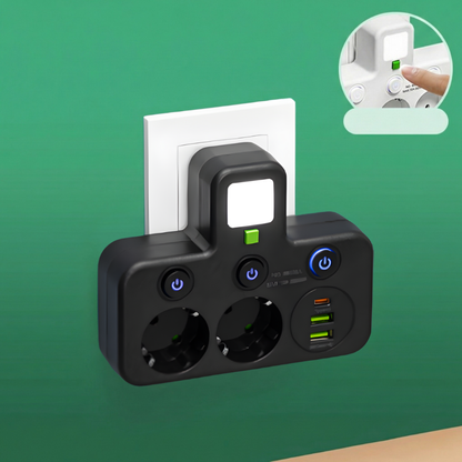 StrömPort™ | Smart multikontakt med USB-laddningshub