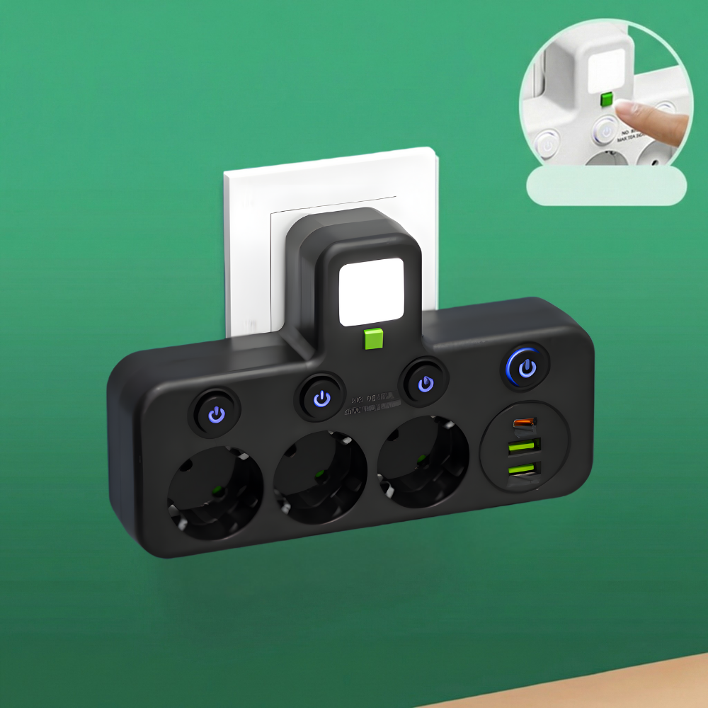 StrömPort™ | Smart multikontakt med USB-laddningshub