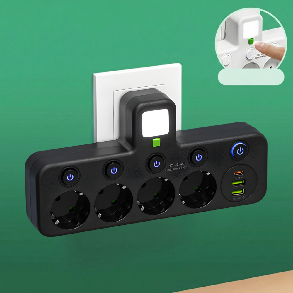 StrömPort™ | Smart multikontakt med USB-laddningshub