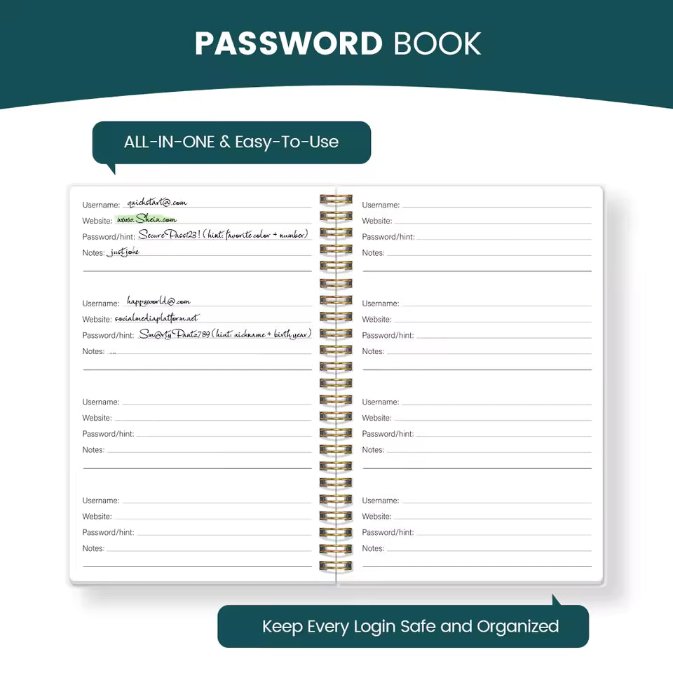 PassLog™ | Rolig Lösenordsbok / Password Organizer