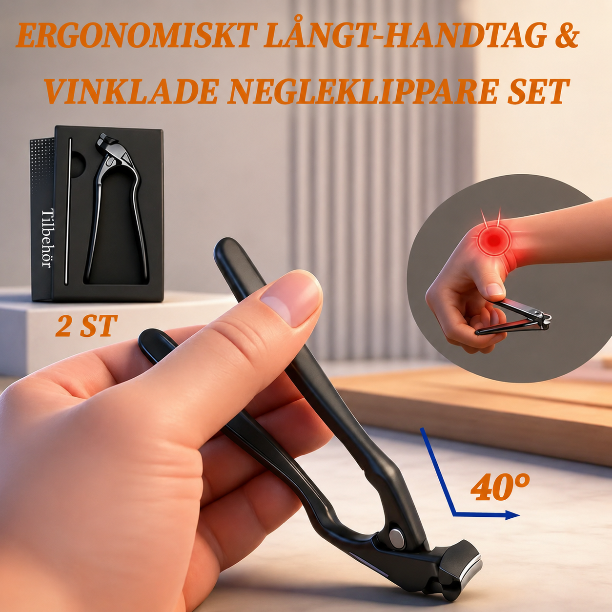 ErgoKlipp™ Ergonomiskt böjd nagelklippare – för tjocka naglar, inåtväxta naglar och enkel klippning