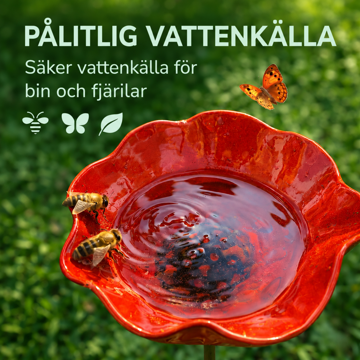 BlomHamn™ | Trädgårdsfågelbad & vattenstation för pollinerare