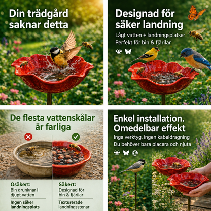 BlomHamn™ | Trädgårdsfågelbad & vattenstation för pollinerare