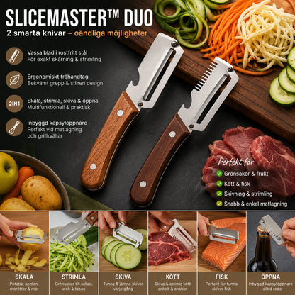 SliceMaster™ Duo | Multifunktionella Skal- & Rivknivar (2-pack)