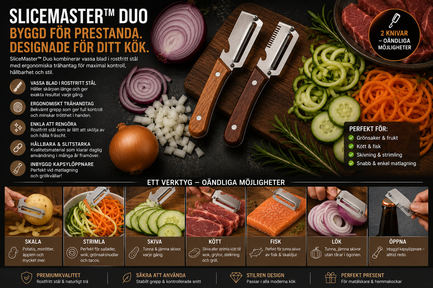 SliceMaster™ Duo | Multifunktionella Skal- & Rivknivar (2-pack)