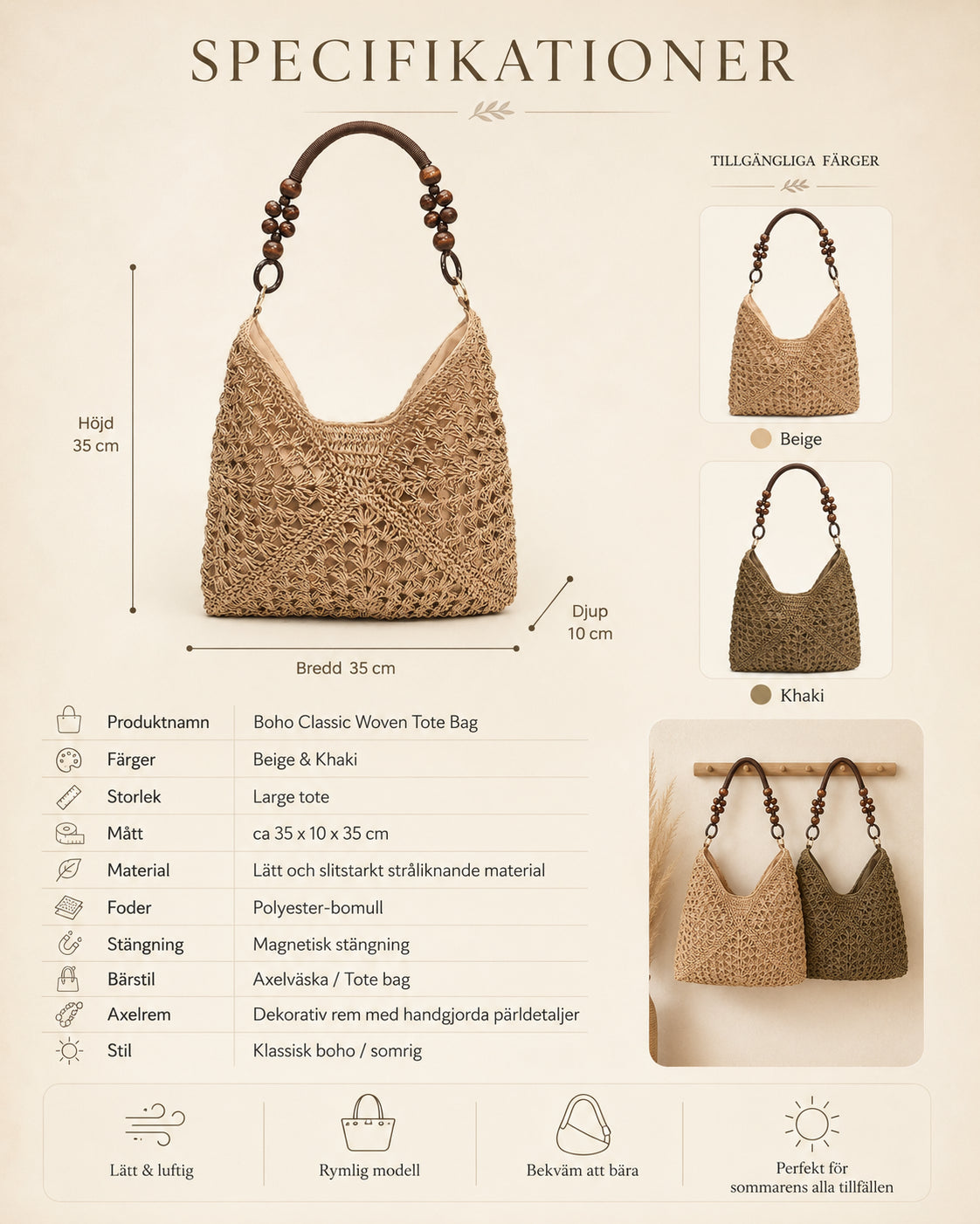 Bohéva™ | Boho Classic Woven Tote Bag