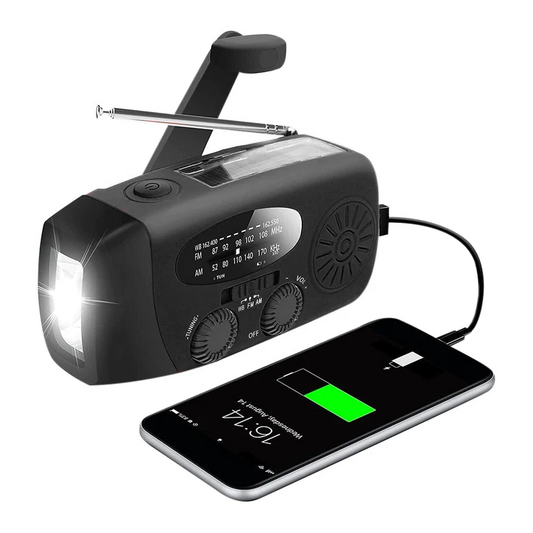 NödVakt™ | Nödradio 2000 mAh inbyggd Powerbank, Ficklampa och Solceller
