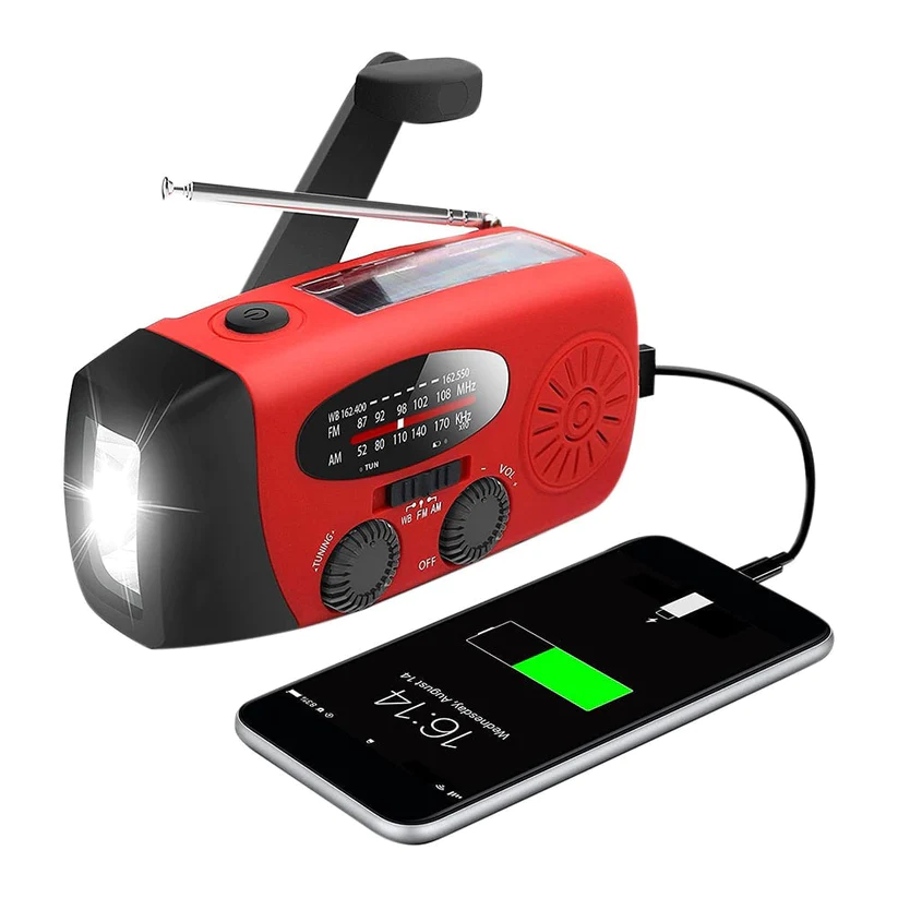 NödVakt™ | Nödradio 2000 mAh inbyggd Powerbank, Ficklampa och Solceller