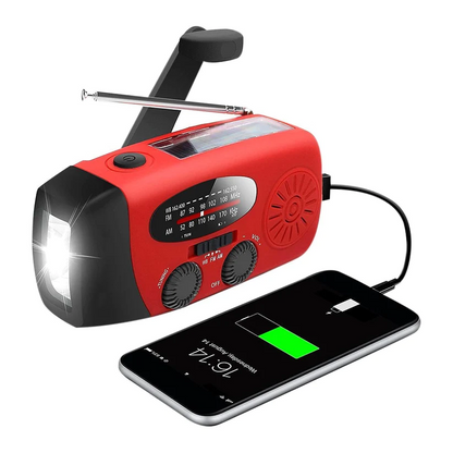 NödVakt™ | Nödradio 2000 mAh inbyggd Powerbank, Ficklampa och Solceller