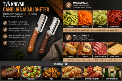 SliceMaster™ Duo | Multifunktionella Skal- & Rivknivar (2-pack)